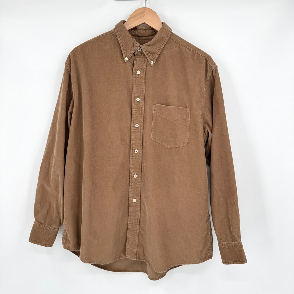 Covington Vintage Mens Corduroy Button Down Shirt Tan‎ Long Sleeve Cotton Medium